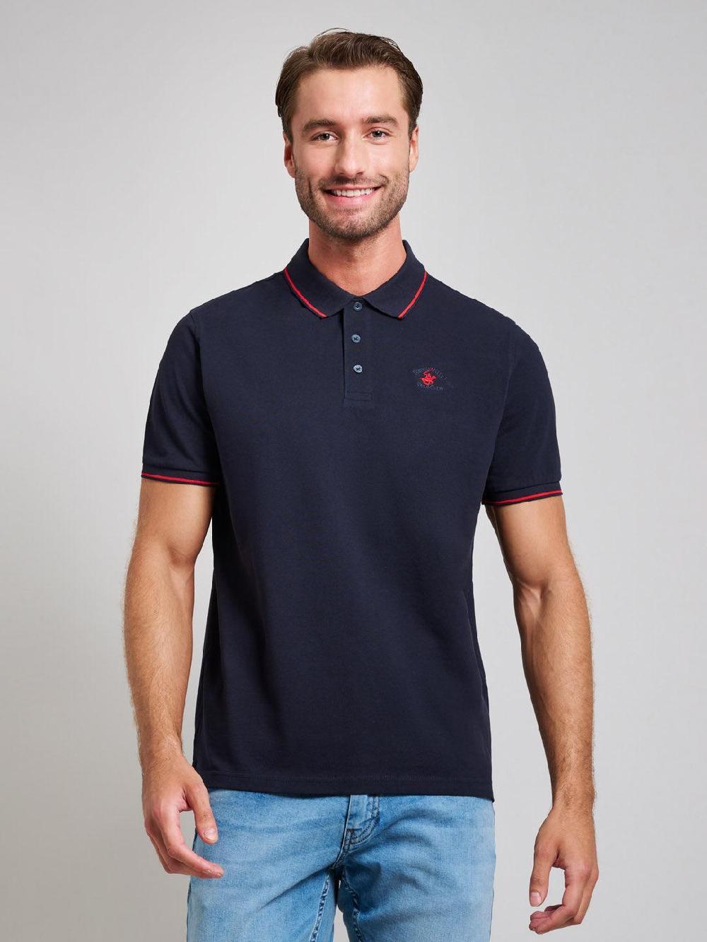 beverly hills polo club TIPPED MODERN SLIM FIT POLO SHIRT DARK NAVY