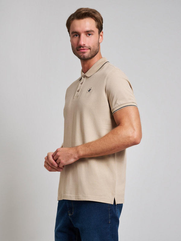 Beverly Hills Polo Club TIPPED MODERN SLIM FIT POLO SHIRT DESERT SAND