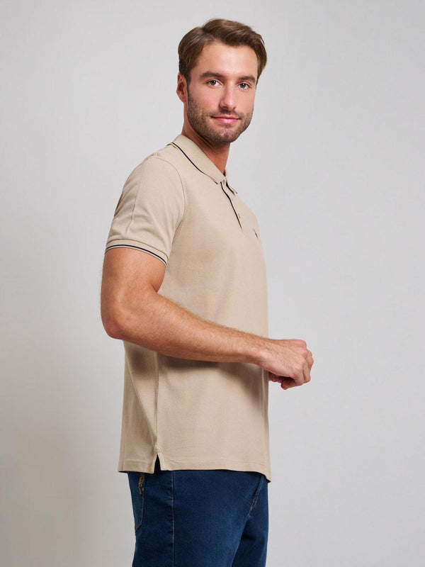 Beverly Hills Polo Club TIPPED MODERN SLIM FIT POLO SHIRT DESERT SAND