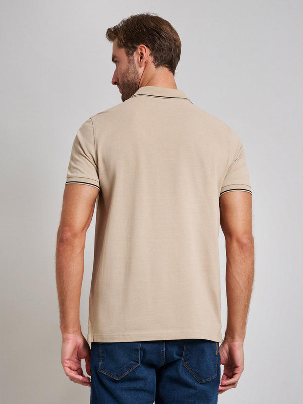 Beverly Hills Polo Club TIPPED MODERN SLIM FIT POLO SHIRT DESERT SAND
