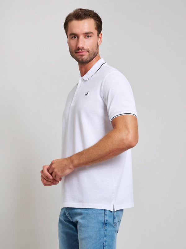 Beverly Hills Polo Club TIPPED MODERN SLIM FIT POLO SHIRT GHOST WHITE