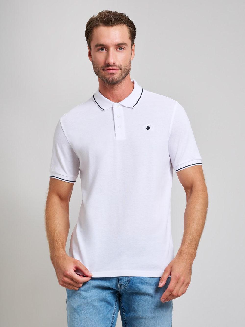 beverly hills polo club TIPPED MODERN SLIM FIT POLO SHIRT GHOST WHITE