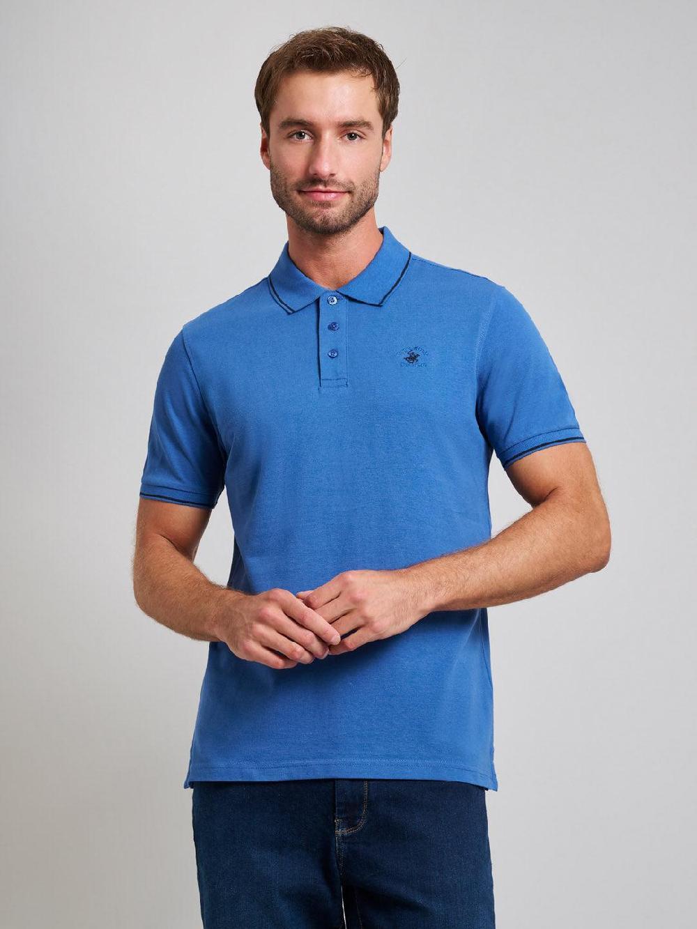 beverly hills polo club TIPPED MODERN SLIM FIT POLO SHIRT MARINE BLUE