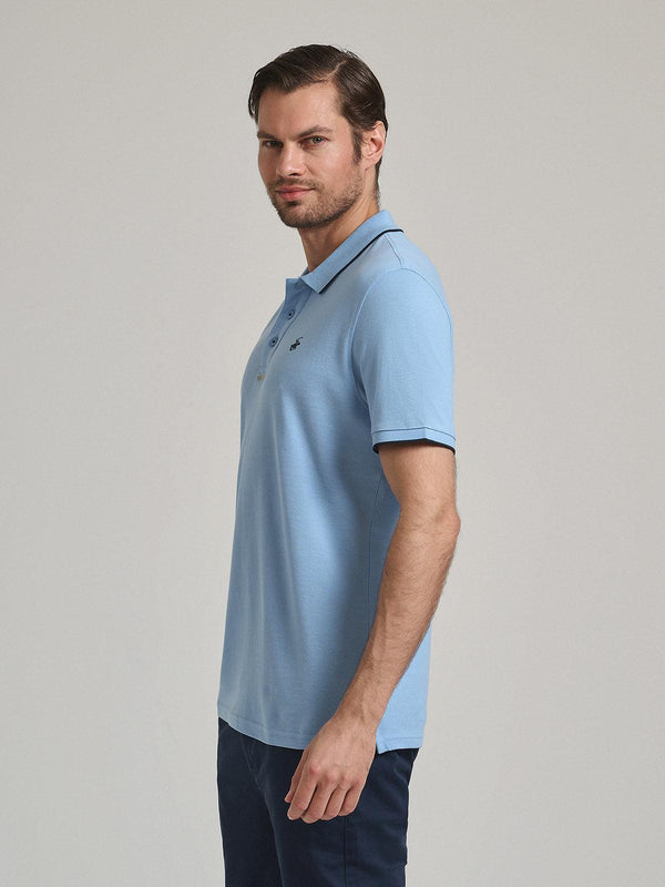 Beverly Hills Polo Club TIPPED PLACKET TAG POLO SHIRT BLUE SKY