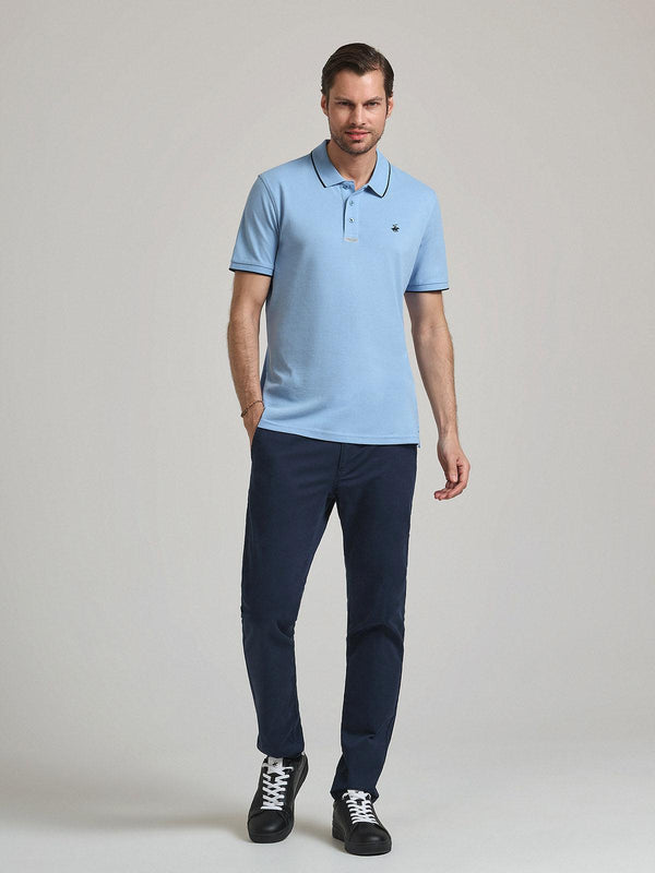 Beverly Hills Polo Club TIPPED PLACKET TAG POLO SHIRT BLUE SKY