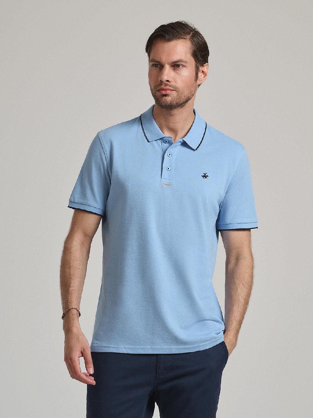 beverly hills polo club TIPPED PLACKET TAG POLO SHIRT BLUE SKY