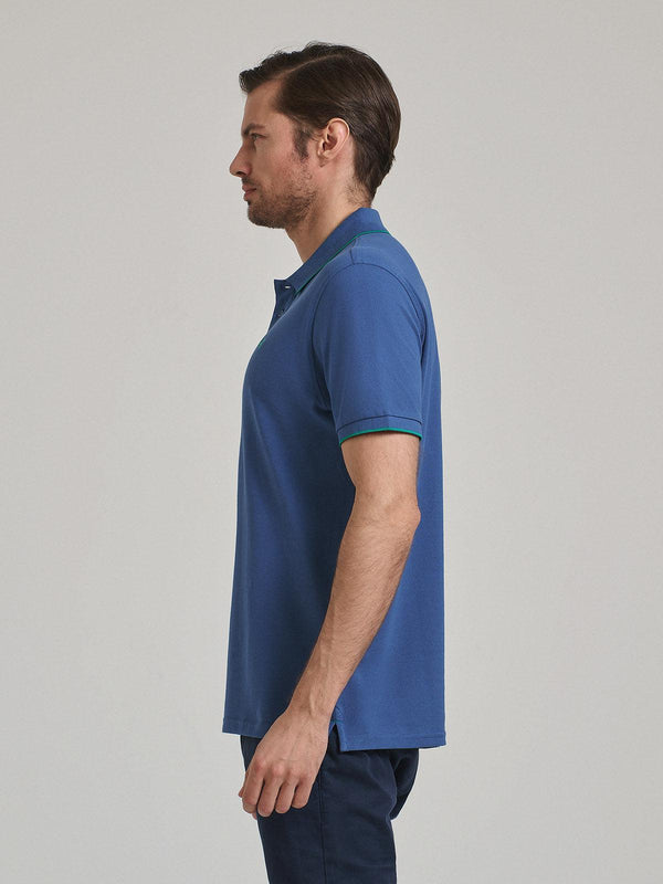 Beverly Hills Polo Club TIPPED PLACKET TAG POLO SHIRT INDIGO