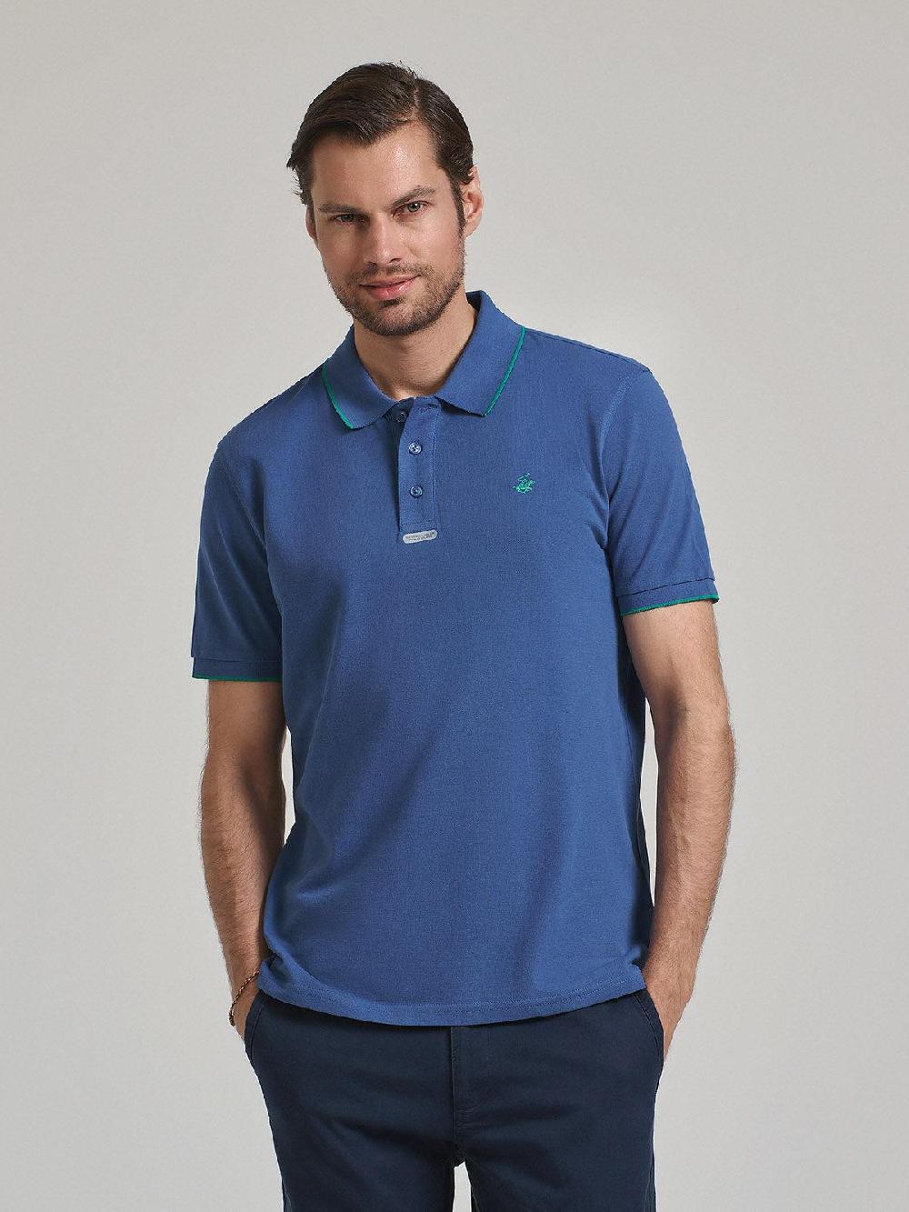 beverly hills polo club TIPPED PLACKET TAG POLO SHIRT INDIGO