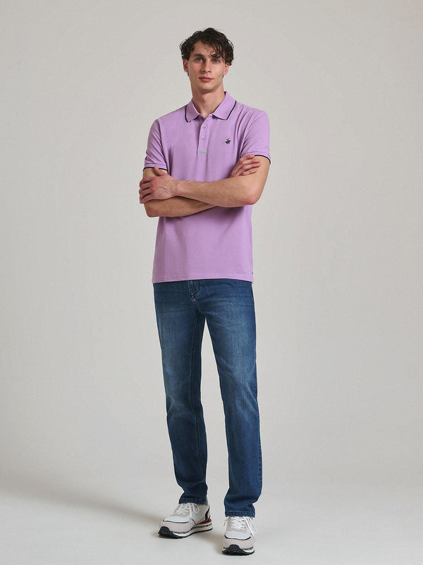 Beverly Hills Polo Club TIPPED PLACKET TAG POLO SHIRT LILAC