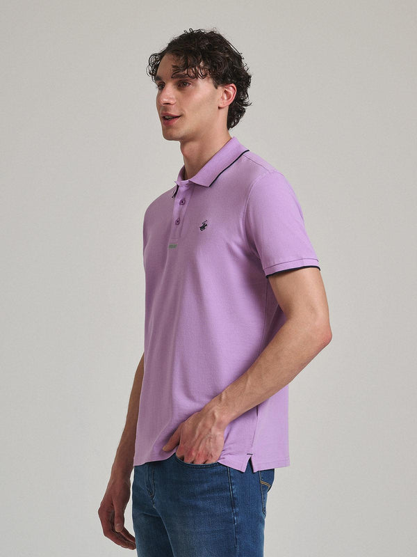 Beverly Hills Polo Club TIPPED PLACKET TAG POLO SHIRT LILAC