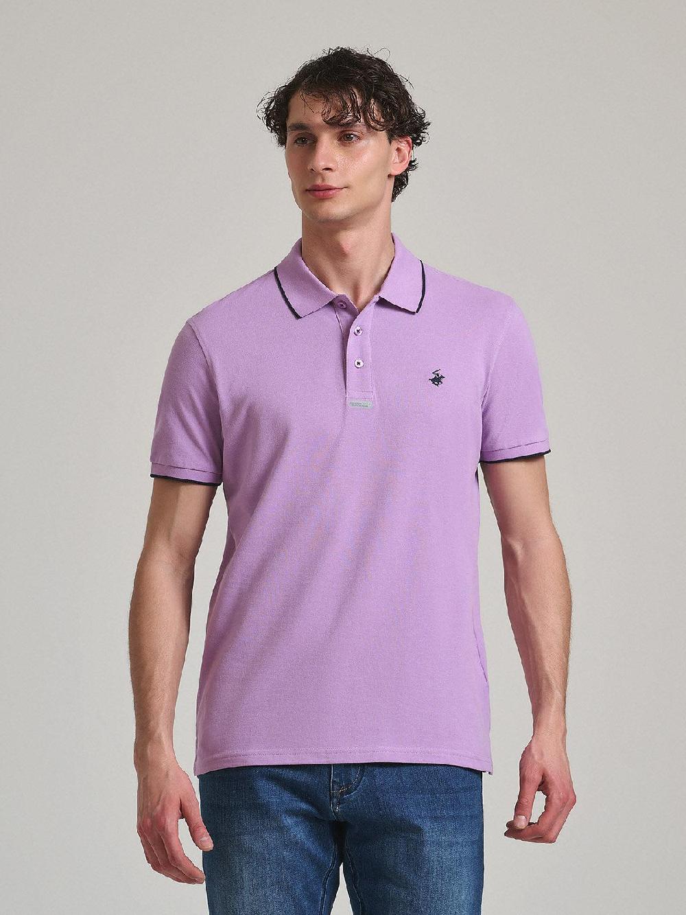 beverly hills polo club TIPPED PLACKET TAG POLO SHIRT LILAC