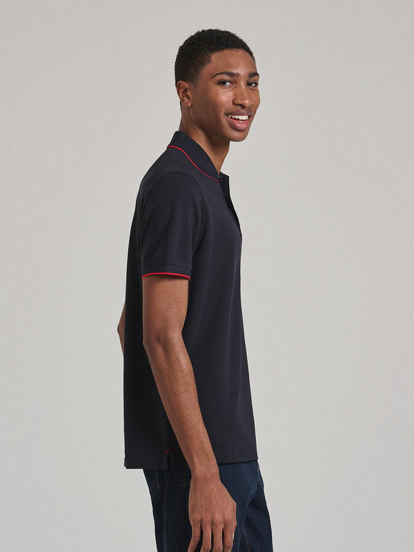 Beverly Hills Polo Club TIPPED PLACKET TAG POLO SHIRT NAVY