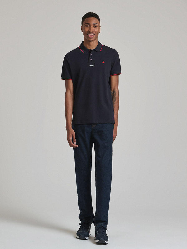 Beverly Hills Polo Club TIPPED PLACKET TAG POLO SHIRT NAVY