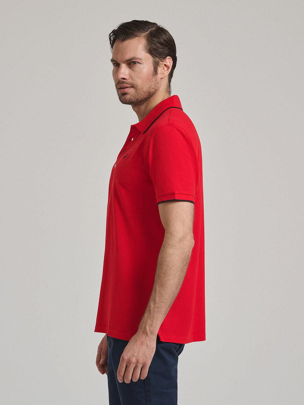 Beverly Hills Polo Club TIPPED PLACKET TAG POLO SHIRT RED