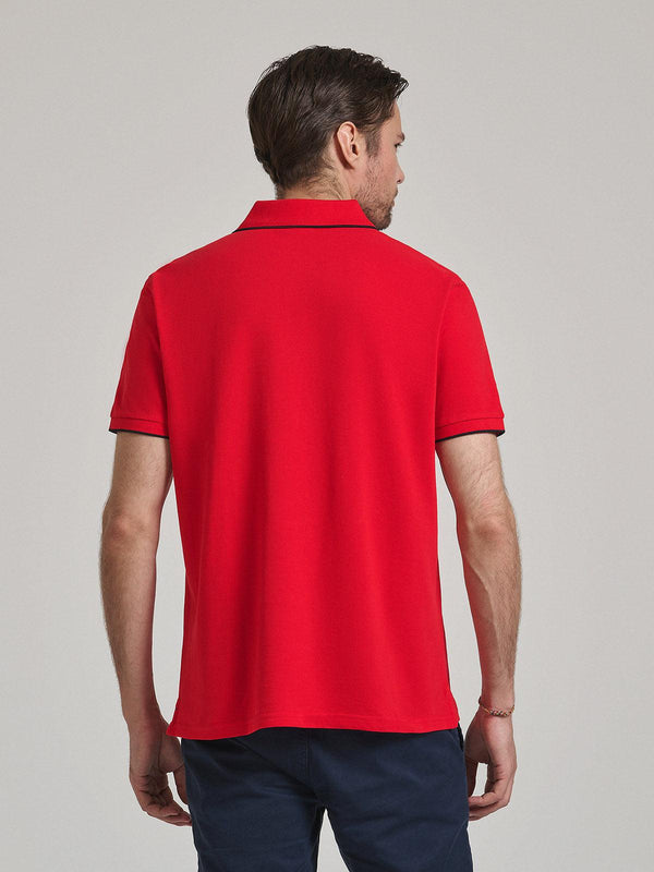 Beverly Hills Polo Club TIPPED PLACKET TAG POLO SHIRT RED