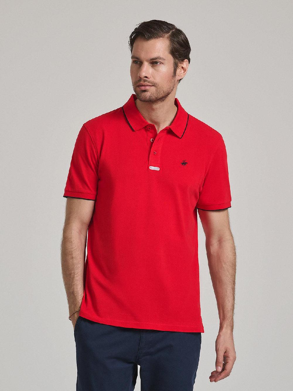 beverly hills polo club TIPPED PLACKET TAG POLO SHIRT RED