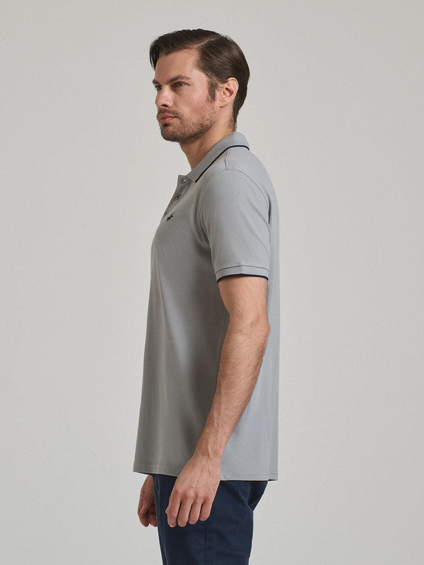 Beverly Hills Polo Club TIPPED PLACKET TAG POLO SHIRT STEEL GREY