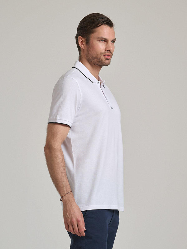 Beverly Hills Polo Club TIPPED PLACKET TAG POLO SHIRT WHITE