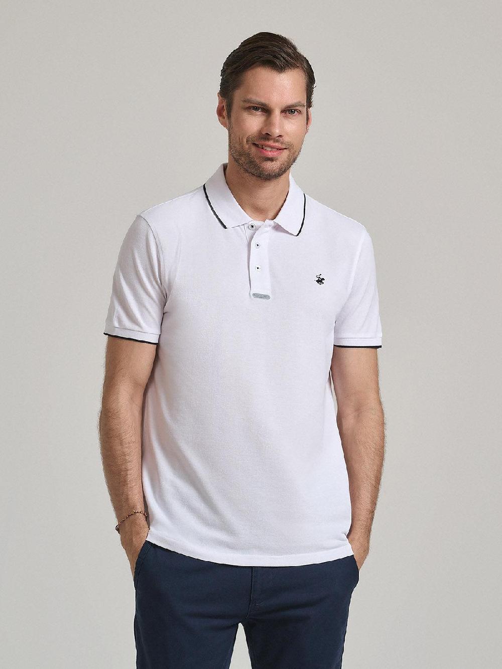beverly hills polo club TIPPED PLACKET TAG POLO SHIRT WHITE