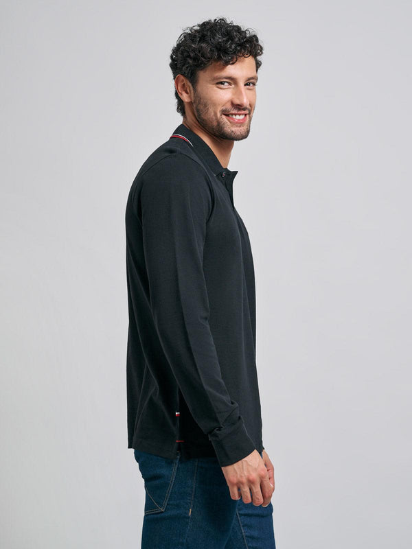 Beverly Hills Polo Club TIPPED POLO PONY LS POLO SHIRT BLACK