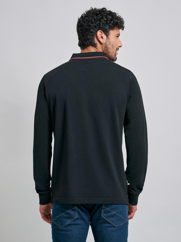 Beverly Hills Polo Club TIPPED POLO PONY LS POLO SHIRT BLACK