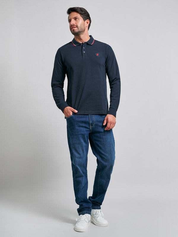 Beverly Hills Polo Club TIPPED POLO PONY LS POLO SHIRT NAVY