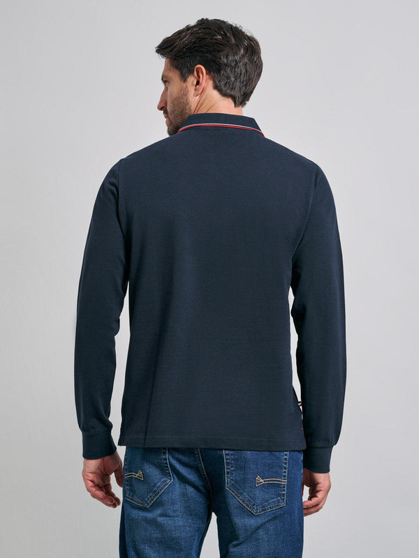 Beverly Hills Polo Club TIPPED POLO PONY LS POLO SHIRT NAVY