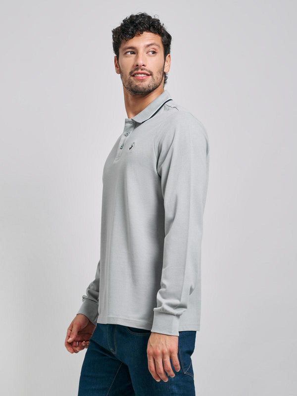 Beverly Hills Polo Club TIPPED POLO PONY LS POLO SHIRT STEEL GREY