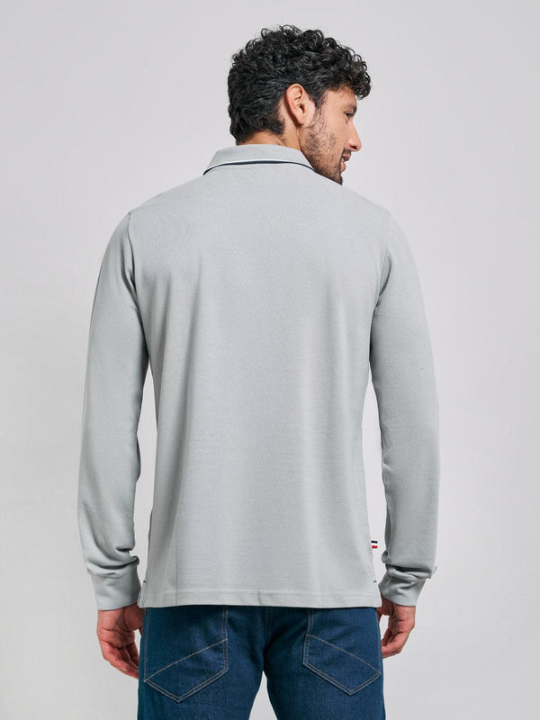 Beverly Hills Polo Club TIPPED POLO PONY LS POLO SHIRT STEEL GREY