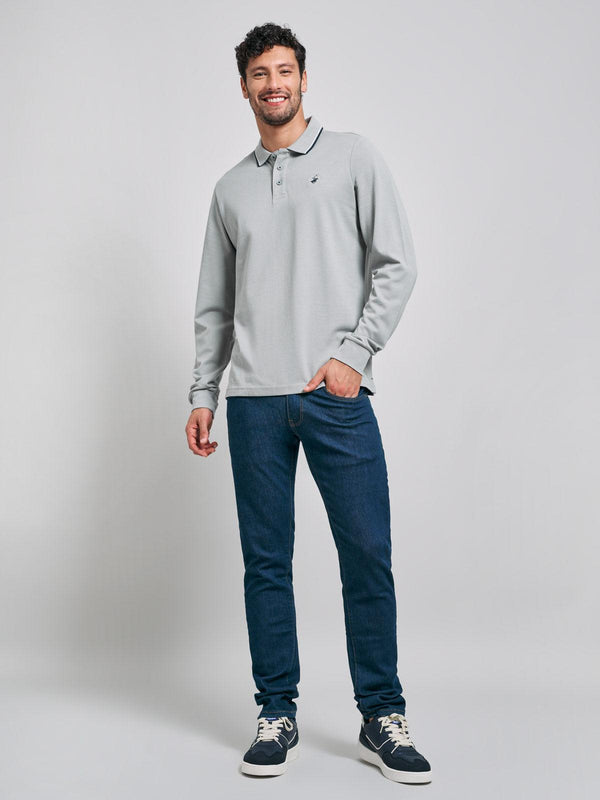 Beverly Hills Polo Club TIPPED POLO PONY LS POLO SHIRT STEEL GREY