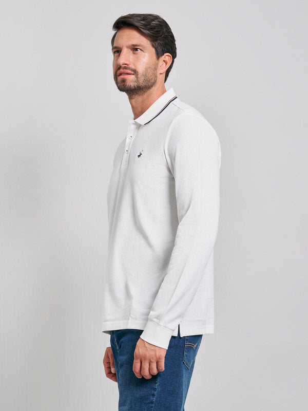 Beverly Hills Polo Club TIPPED POLO PONY LS POLO SHIRT WINTER WHITE