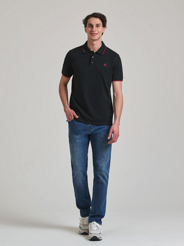 Beverly Hills Polo Club TIPPED POLO PONY POLO SHIRT BLACK