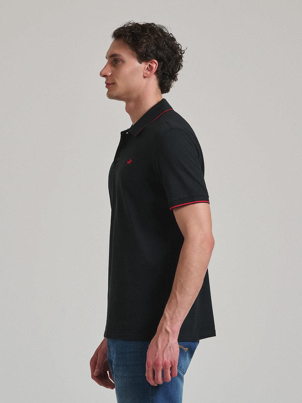 Beverly Hills Polo Club TIPPED POLO PONY POLO SHIRT BLACK