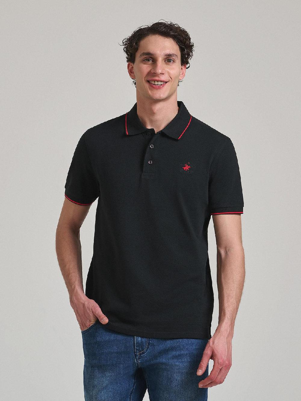 beverly hills polo club TIPPED POLO PONY POLO SHIRT BLACK