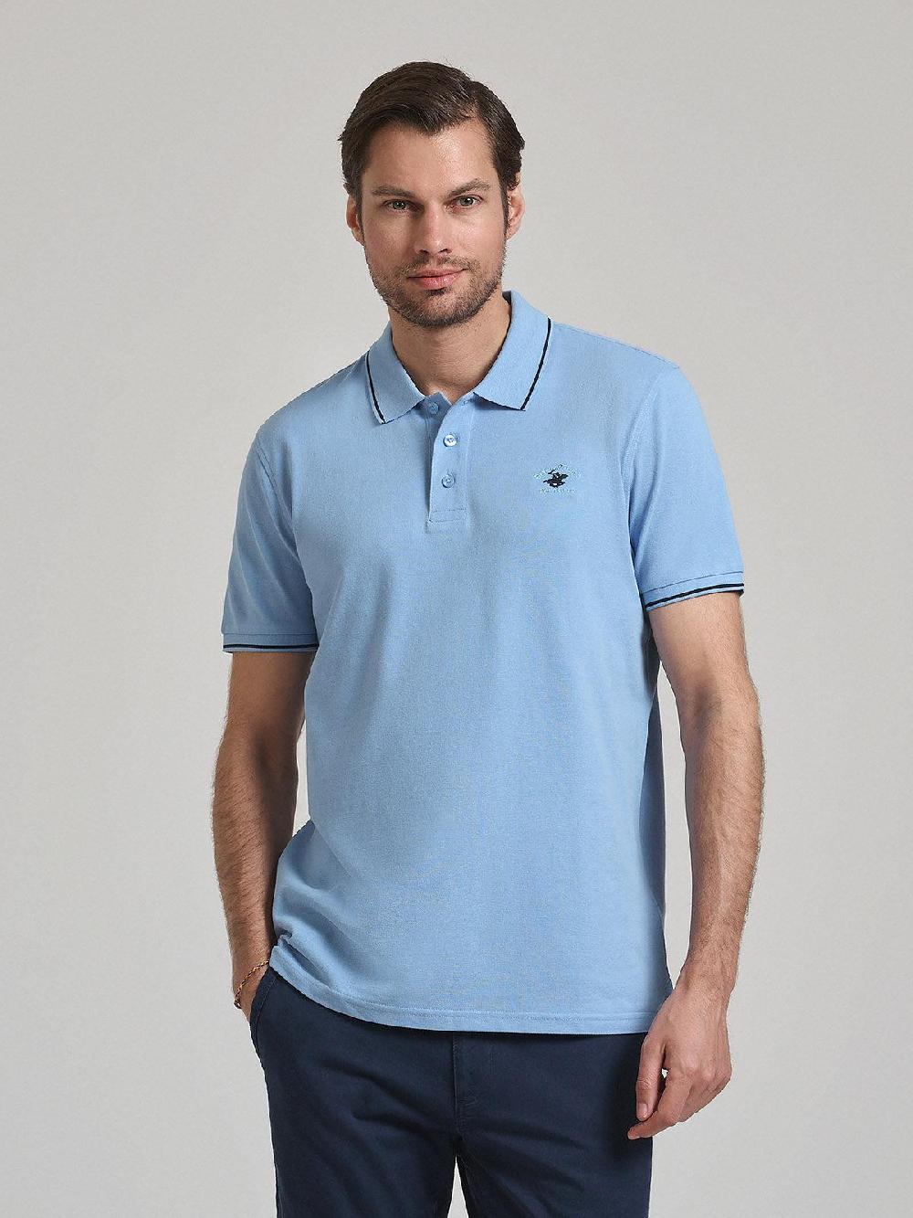 beverly hills polo club TIPPED POLO PONY POLO SHIRT BLUE SKY