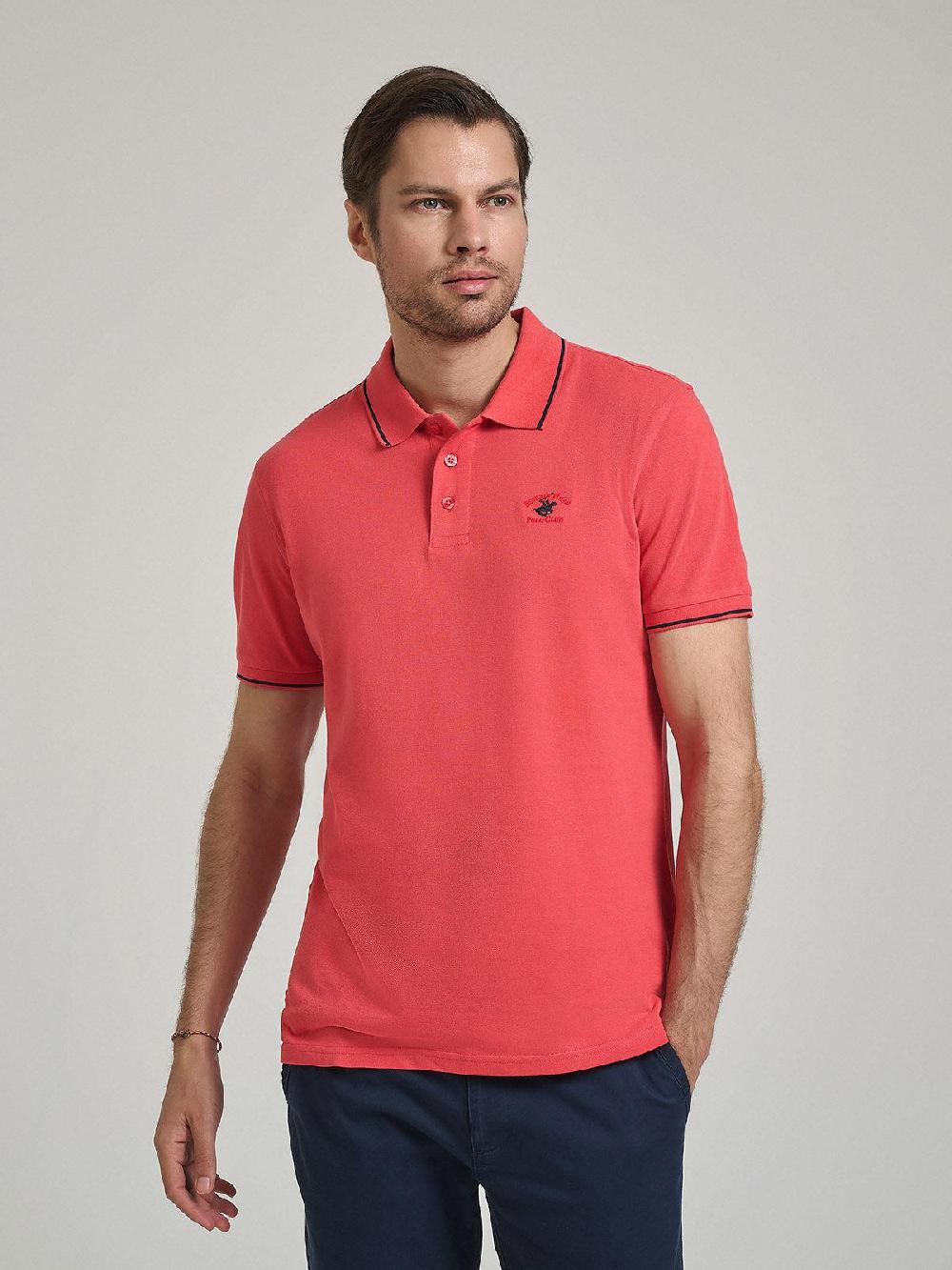 beverly hills polo club TIPPED POLO PONY POLO SHIRT CORAL