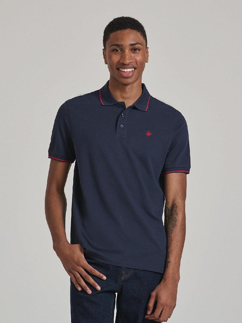 beverly hills polo club TIPPED POLO PONY POLO SHIRT NAVY