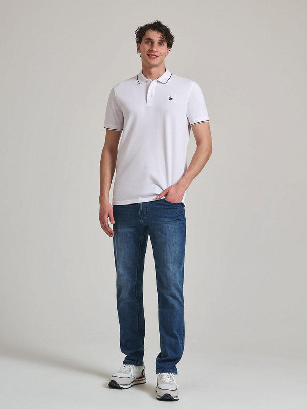 Beverly Hills Polo Club TIPPED POLO PONY POLO SHIRT WHITE
