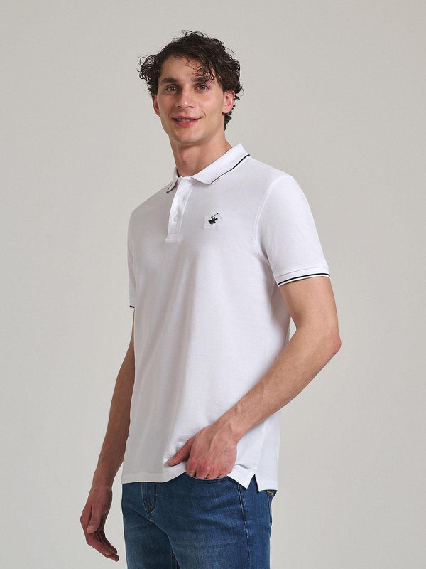 Beverly Hills Polo Club TIPPED POLO PONY POLO SHIRT WHITE