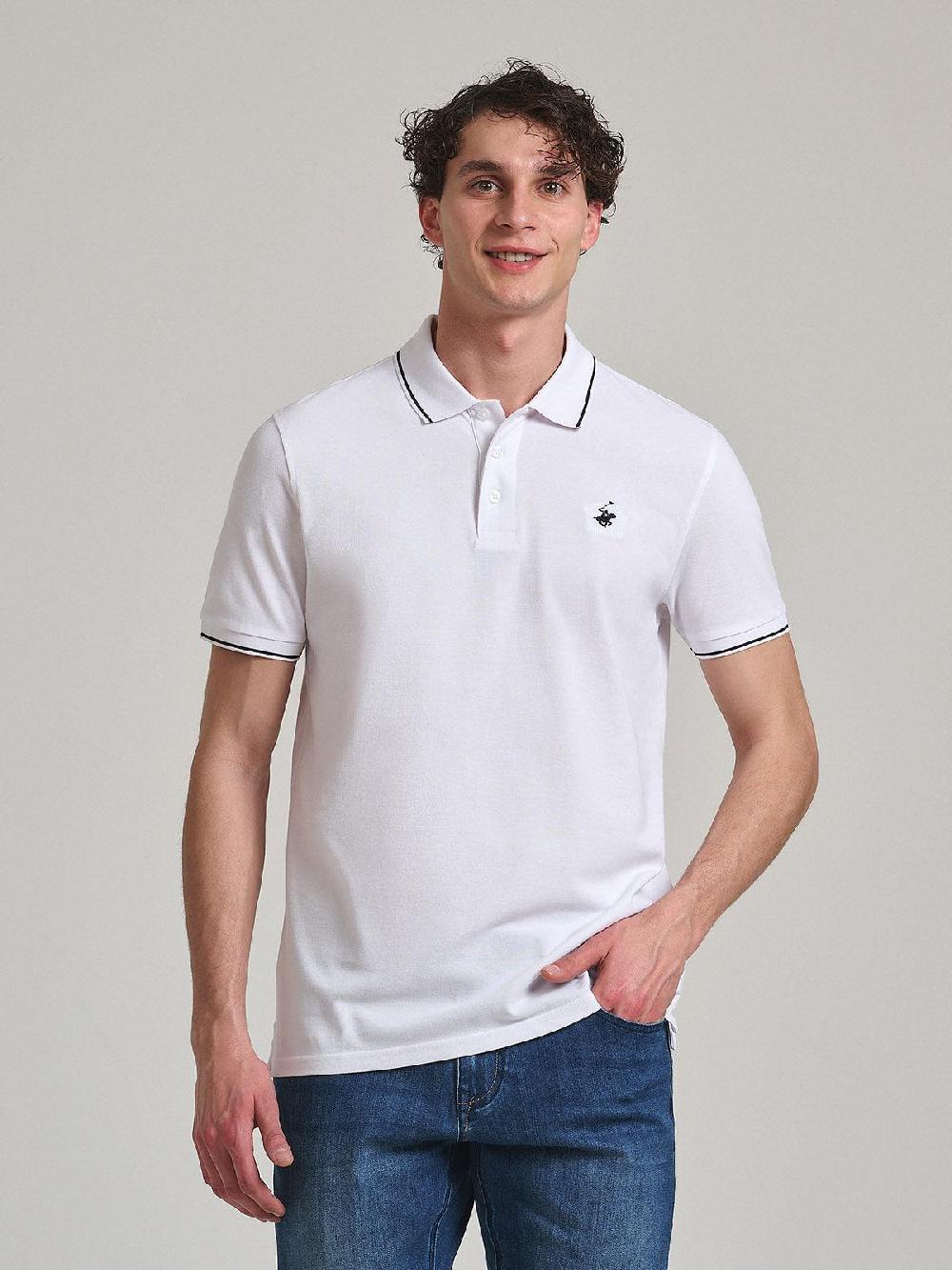 beverly hills polo club TIPPED POLO PONY POLO SHIRT WHITE