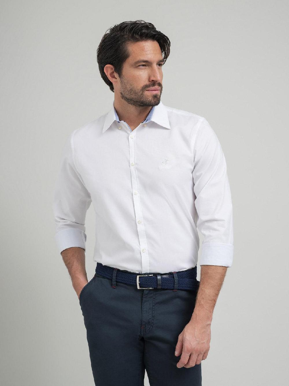 beverly hills polo club TRI-COLOUR TAG FORMAL SHIRT WHITE