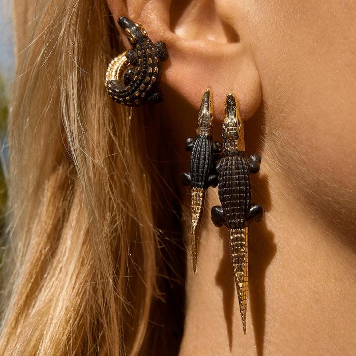 Bibi Van Der Velden Alligator Ebony Wood Twist Earring
