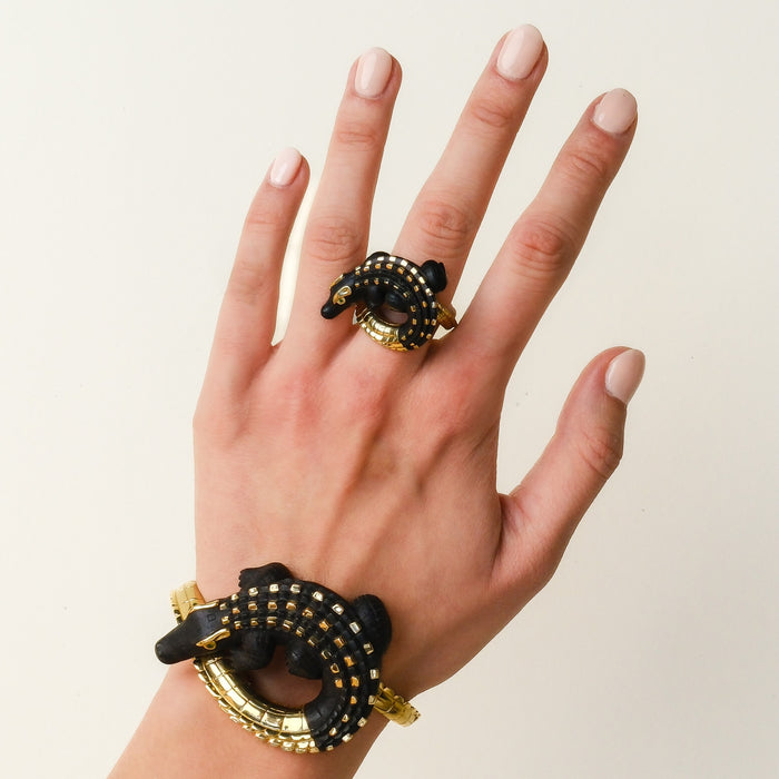 Bibi Van Der Velden Alligator Ebony Wood Twist Ring