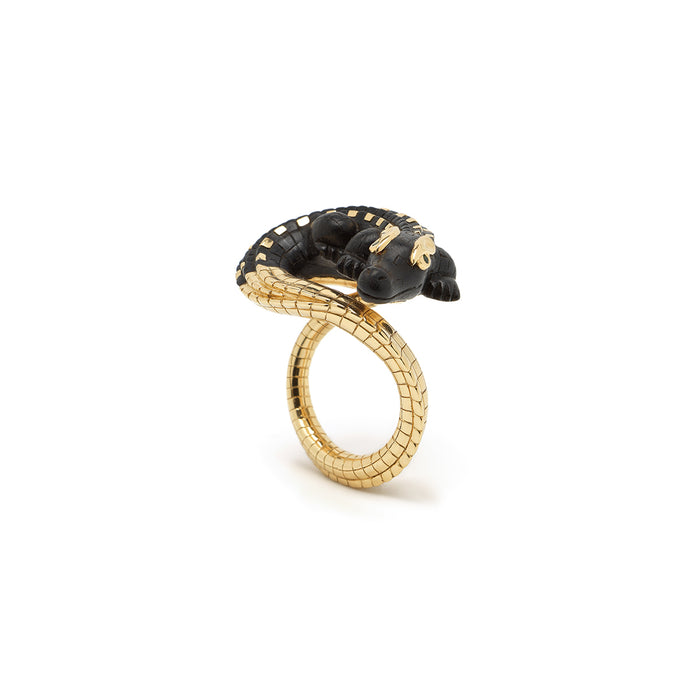 Bibi Van Der Velden Alligator Ebony Wood Twist Ring