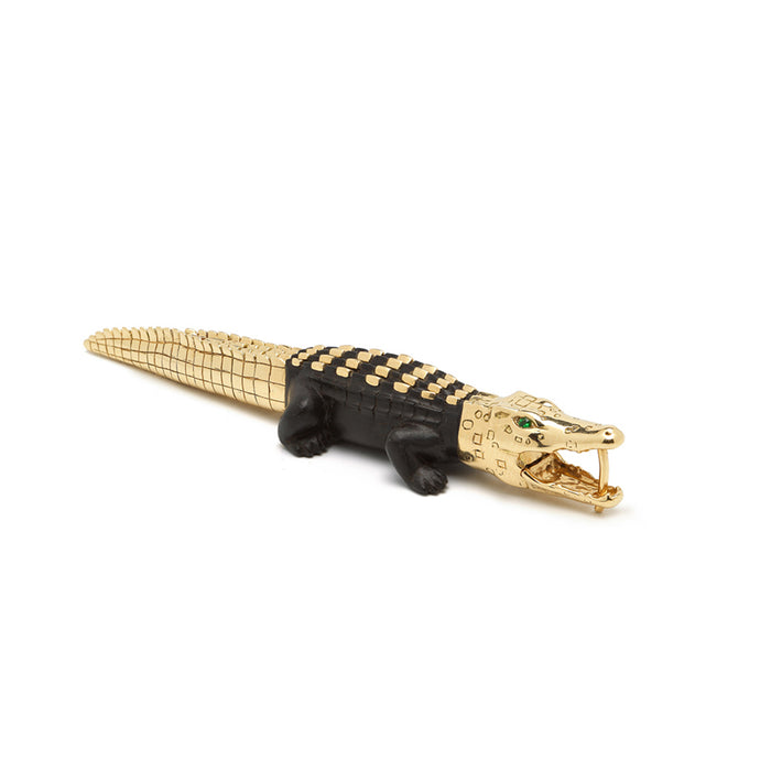 Bibi Van Der Velden Alligator Ebony Wood With Gold Studs Bite Earring Large