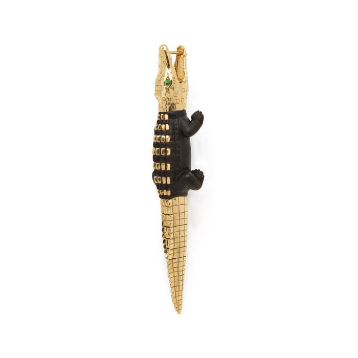 Bibi Van Der Velden Alligator Ebony Wood With Gold Studs Bite Earring Large