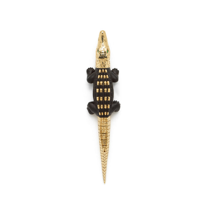 bibi van der velden Alligator Ebony Wood With Gold Studs Bite Earring Large