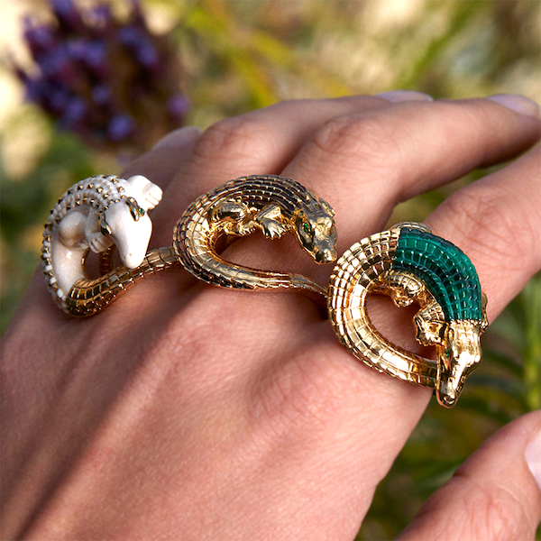 Bibi Van Der Velden Alligator Twist Ring With Malachite