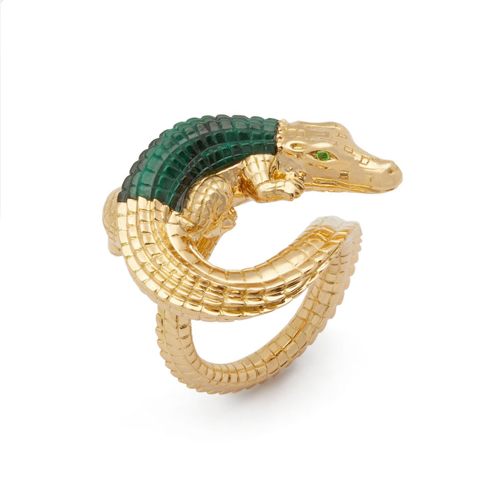 Bibi Van Der Velden Alligator Twist Ring With Malachite