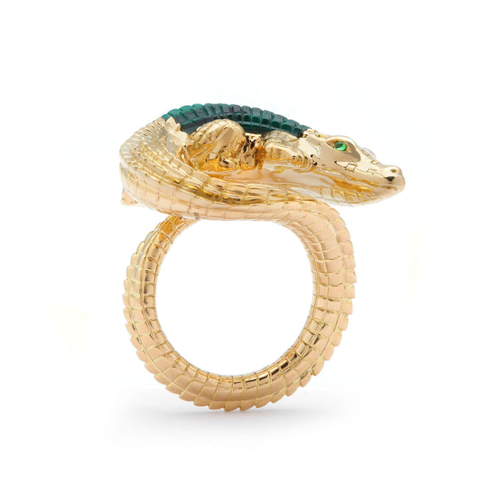 Bibi Van Der Velden Alligator Twist Ring With Malachite